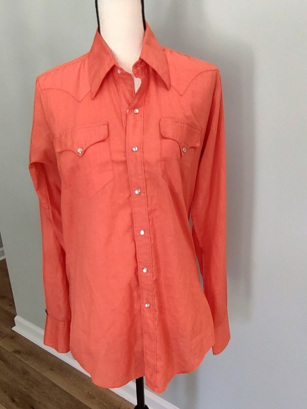 Vintage Rockmount Ranch Wear True-West Orange Pearl Snap Western Shirt Men's 60s